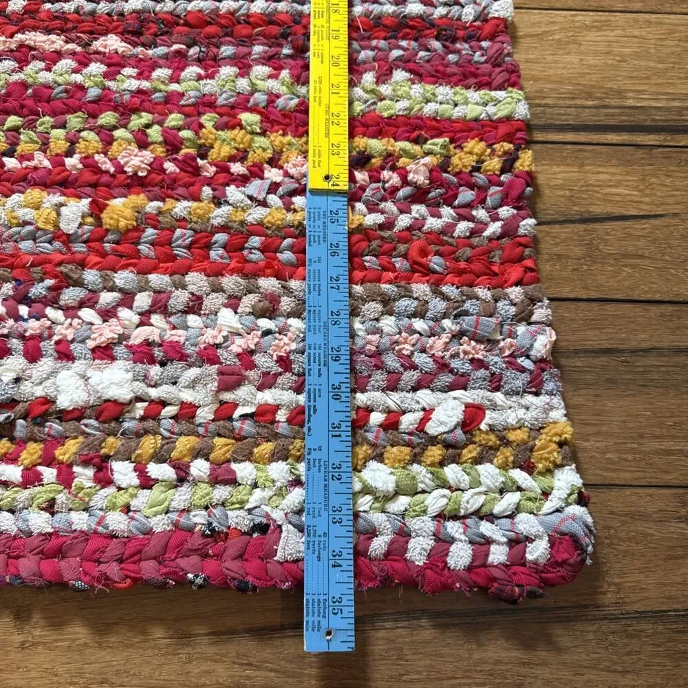 Woven Rag Rug Hand Loomed 35 X 23 Boho Farmhouse Chunky New USA Machine Wash